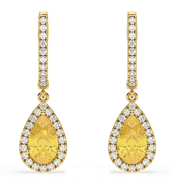 Diana Yellow Lab Diamond 2.60ct Pear Halo Drop Earrings in 18K Yellow Gold - Elara Collection